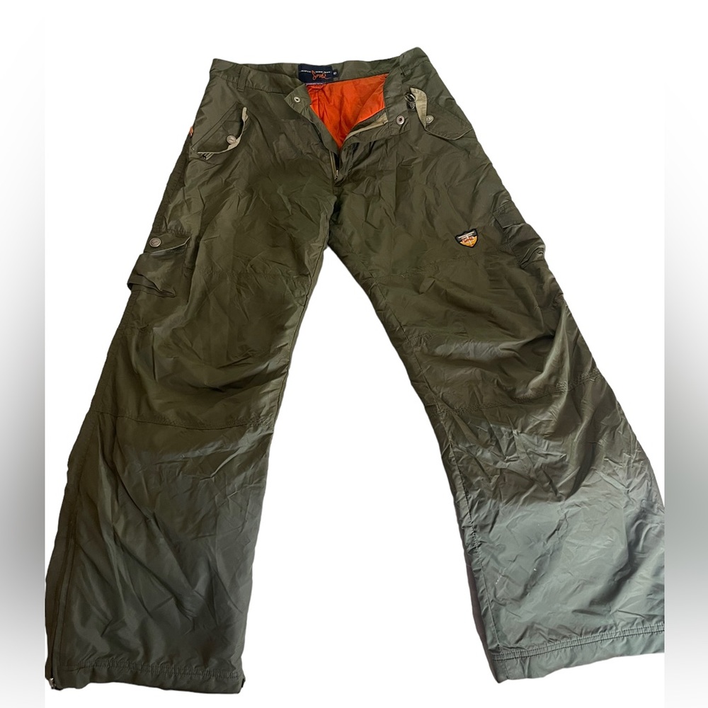 Triple Five Soul Belted Snow Winter Ski Pants in Green w/ orange Trim Size 10